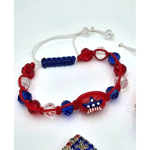 4th of July Glass Bead & Crystal Bracelets Red White Blue Flag Jewelry Set of 3 - Picture 4 of 6